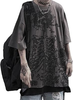 Y2k femmes hommes squelette emo grunge t-shirt streetwear surdimensionné gothique tech wear top