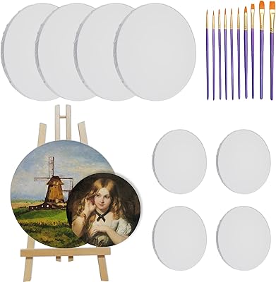 8 pièces de toile circulaire pour peinture planches coton pré-étirées peinture sur acrylique