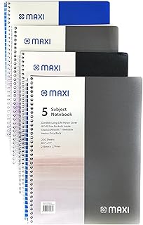 Cahier à spirales en polypropylène maxi 5 sujets, 11" x 8,5", 200 feuilles