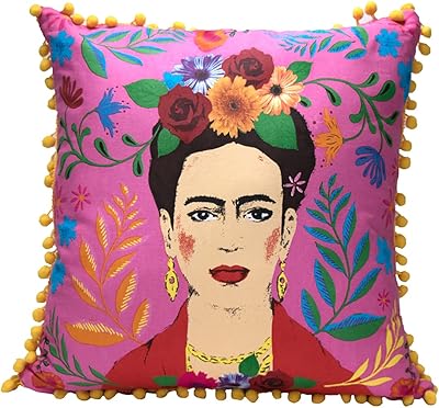Oreiller et housse rose frida kahlo avec pompons | oreiller décoratif bohème pour la décoration de la maison, cadeaux inspirants pour femmes, chambre à coucher, canapé, chaise. DIAYTAR COTE D'IVOIRE est une plateforme de commerce électronique qui permet aux clients de faire des achats en ligne de manière sécurisée et pratique. La boutique propose des produits de qualité et est équipée d'un système de paiement en ligne sécurisé pour protéger les informations des clients. Elle offre également un service client de qualité pour répondre aux questions et préoccupations des clients.