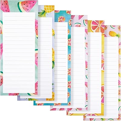 Cahier magnétique youville best paper greetings (paquet de 6) - carnets magnétiques pour listes de tâches, listes d'épicerie et prise de notes - 6 motifs de fruits colorés - 8,9 x 9,9", 60 feuilles par carnet. DIAYTAR COTE D'IVOIRE est une boutique en ligne généraliste qui propose plus de 300 000 références de produits. Cette boutique en ligne est considérée comme l'une des meilleures en Côte d'Ivoire, offrant une large gamme de produits pour répondre aux besoins de ses clients. Les clients peuvent faire leurs achats en toute sécurité et confiance sur le site.