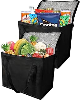 2 sacs d'épicerie isothermes réutilisables avec fermeture éclair sur le dessus, taille xl