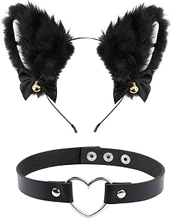 Bandeau d'oreille en fausse fourrure de chat et de renard avec cloche