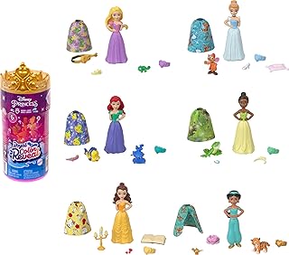 Disney princess toys, poupée royal color reveal avec 6 surprises au déballage, série