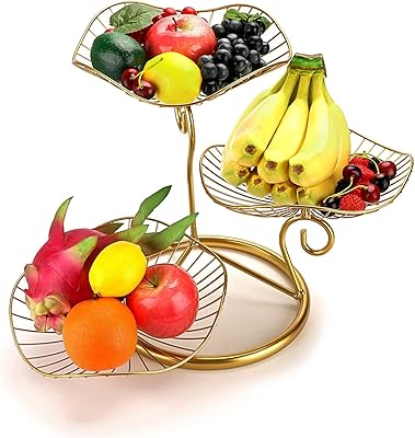Support de panier de fruits décoratif à 3 couches en fer, support