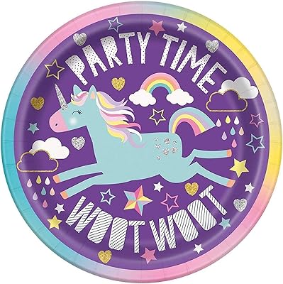 Assiette d'anniversaire design licorne 7 pouces