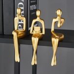 Pwbslai 3pcs sculpture de décor d'accent doré, statue de penseur, statue en résine