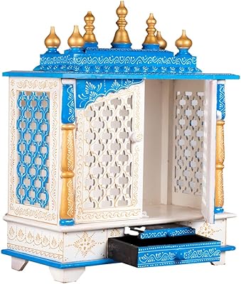 Kamdino art & craft temple en bois pooja mandir pour la maison, blanc
