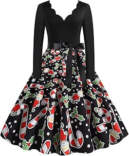 Robe de noël d'hiver pour femme, robe trapèze imprimée vintage à manches longues