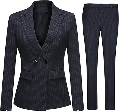 Ensemble costume d'affaires rayé deux pièces pour femme, blazer et pantalon. DIAYTAR COTE D'IVOIRE est une boutique en ligne qui propose une gamme complète de produits pour les consommateurs ivoiriens. Elle offre une expérience d'achat en ligne pratique et sécurisée, avec des options de paiement diverses et une livraison rapide. Les clients peuvent trouver des produits pour répondre à tous leurs besoins.