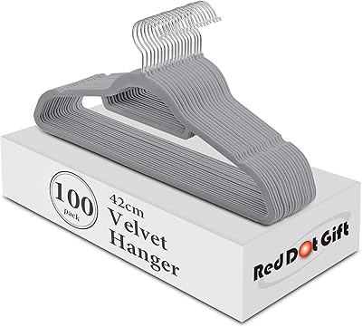 Red dot gift® cintre antidérapant en velours gris de 42 cm avec crochet
