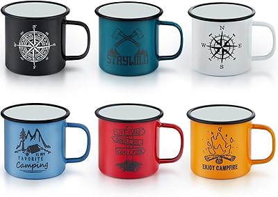 Ifar - ensemble de 6 tasses de camping en émail, tasses à café