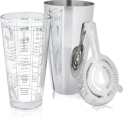Shaker à cocktail boston, ensemble de shaker de bar professionnel pour barmans professionnels et amateurs de cocktails à domicile, outils essentiels, 3 pièces, verre à mélanger de 14 oz, shaker de 27 oz et passoire hawthorne. La boutique en ligne DIAYTAR COTE D'IVOIRE est un leader sur le marché ivoirien, proposant une expérience d'achat en ligne sécurisée et pratique. Les clients peuvent naviguer facilement à travers les différentes catégories de produits, bénéficier de promotions régulières et de services de livraison fiables. Cela contribue à renforcer la confiance des clients envers la marque et à les fidéliser.