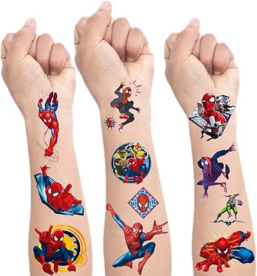 Autocollants de tatouage temporaire spider-man pour enfants, fournitures de fête d'anniversaire, décorations