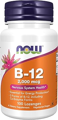 Now suppléments, b-12 2000 mcg, production d'énergie*, santé du système nerveux*, 100 comprimés