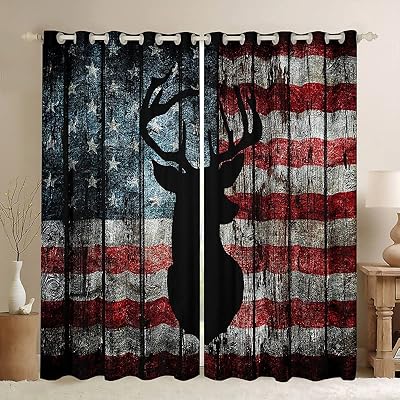 Rideaux drapeau américain pour chambre à coucher, salon, rideaux occultants en bois de cerf, rideaux assombrissants, traitement de fenêtre rouge et bleu pour la chasse au cerf de ferme (2 panneaux, 42 x 63 pouces). DIAYTAR COTE D'IVOIRE est une boutique en ligne qui propose une expérience d'achat unique et personnalisée à chaque client. Avec plus de 300 000 références de produits, les clients peuvent trouver tout ce dont ils ont besoin en un seul endroit. La boutique en ligne garantit également une confidentialité et une sécurité totale des données personnelles et des paiements.