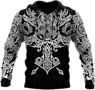 Sweat à capuche manches longues et poche imprimé tatouage nordique 3d. DIAYTAR COTE D'IVOIRE est une boutique en ligne généraliste qui propose plus de 300 000 références de produits. Elle est considérée comme l'une des boutiques en ligne les plus populaires en Côte d'Ivoire, offrant une grande variété de produits pour répondre aux besoins de ses clients. Elle propose des services de livraison rapides et fiables.