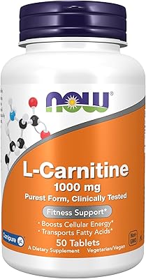 Now suppléments, carnitine 1000 mg, forme pure, acide aminé, soutien fitness, 50 comprimés