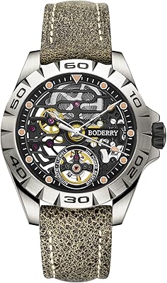 Montre analogique mécanique automatique pour hommes urban titanium skeleton avec bracelet en cuir