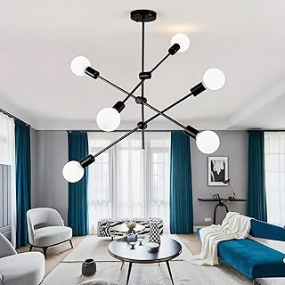 Lustre spoutnik moderne hua qiang wang, 6 lumières, plafonniers noirs du milieu du