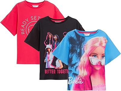 Barbie, un lot de 3 pièces de t-shirts pour enfants en coton au