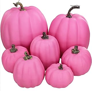 7 pièces de tailles assorties citrouilles artificielles rose vif citrouilles d'automne citrouilles