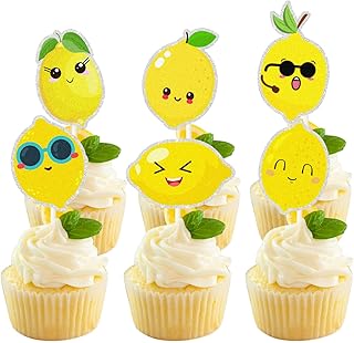 18 pièces décoration de cupcake sourire citron, paillettes dorées-signe de limonade aux agrumes