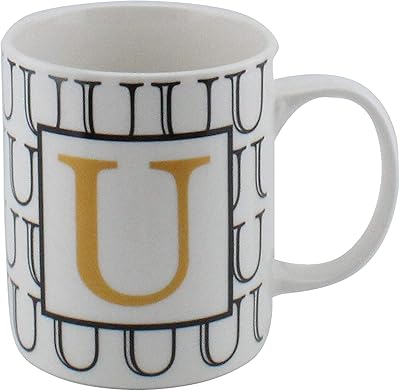 Tasse à thé en porcelaine imprimée de la lettre u, multicolore, bd-mug-u
