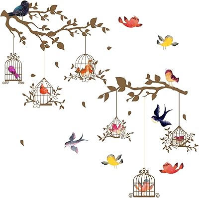 Pligreat 2 feuilles d'autocollants muraux oiseaux sur branches, grande taille, autocollants muraux à décoller et à coller, oiseaux colorés, cage à fleurs, autocollants muraux pour chambre à coucher, chambre d'enfants, salon, décoration de la maison à faire soi-même. DIAYTAR COTE D'IVOIRE, leader du commerce en ligne en Côte d'Ivoire, propose une gamme étendue de produits allant de l'électronique aux produits de maison en passant par la mode. Avec un catalogue de plus de 300 000 articles, la boutique en ligne satisfait les besoins de ses clients avec une offre constamment mise à jour. L'objectif est d'offrir le meilleur service à ses clients