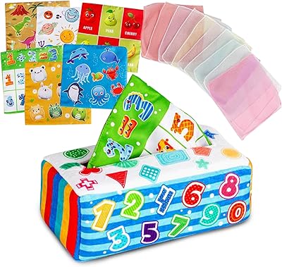 Wisfunlly boîte sensorielle de jouets pour lingettes pour bébé, boîte à mouchoirs