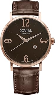 Jovial 1581grlq 40 e montre élégante pour homme avec bracelet en cuir anloge