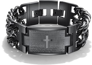 Insea classique en acier inoxydable large croix bible prière bracelet chaîne gourmette lien