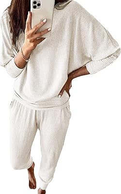 Survêtement deux pièces de couleur unie pour femme, pull à manches longues