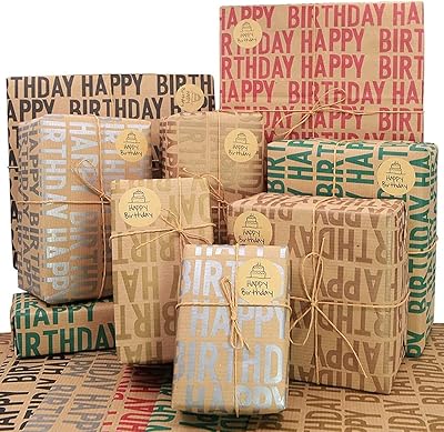 Papier d'emballage goodrun happy birthday pour garçons, hommes, femmes, filles et enfants, papier