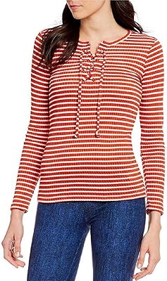 Haut en tricot côtelé rayé à lacets avec chaîne michael michael kors