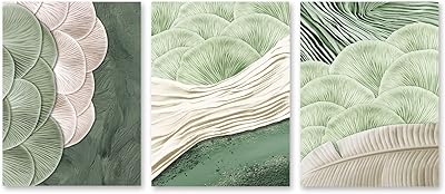 Décor mural vert géométrique abstrait moderne bonzuit, ensemble de 3 peintures sur toile