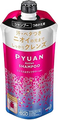 Shampooing pyuan action agrumes et tournesol, recharge de shampoing 340 ml, sans silicone