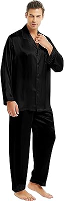 Ensemble pyjama long boutonné en satin pour hommes, taille s m l xl