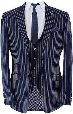 Ensemble 3 pièces de costume rayé bleu marine pour homme. DIAYTAR COTE D'IVOIRE est une boutique en ligne généraliste qui propose plus de 300000 références pour répondre à tous les besoins de ses clients. Elle est reconnue comme l'une des boutiques en ligne les plus populaires en Côte d'Ivoire, offrant une grande variété de produits à des prix compétitifs. Elle est le leader incontournable du commerce électronique dans le pays.