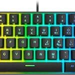 Clavier de jeu filaire snpurdiri 60%, mini clavier ultra-compact rétroéclairé rvb, petit clavier