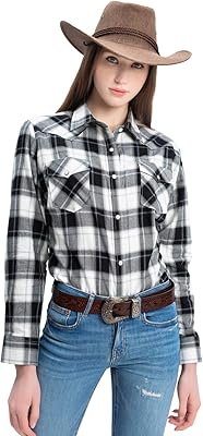 Chemise western en coton pour femme à manches longues et boutons-pression en relief