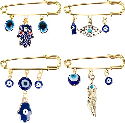4 pièces broche mauvais oeil, femmes écharpe foulard épinglette de sécurité robe perle
