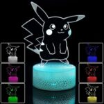 Lampe de chevet led 3d design pikachu, lampe de bureau à intensité variable