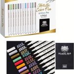 Lot de 12 marqueurs métalliques professionnels avec carnet a5 pour peinture sur toile
