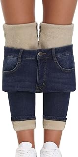 Jean taille haute doublé polaire pour femme pantalon d'hiver épais et chaud élastique