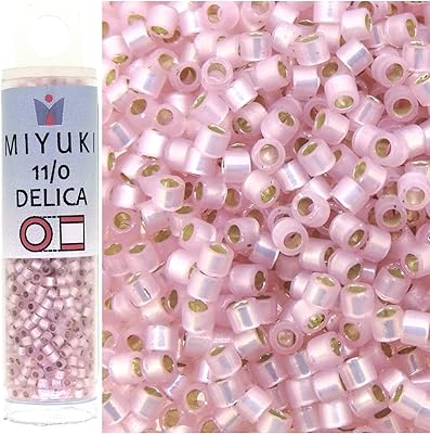 Perles de rocaille miyuki delica 11/0 - albâtre rose clair doublé argent db624