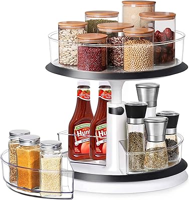 U-home organisateur d'armoire tournante lazy susan à 2 niveaux étagère épices