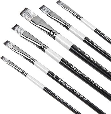 Ensemble de pinceaux plats, 6 pinceaux de peinture artistique pour acrylique, aquarelle, peinture
