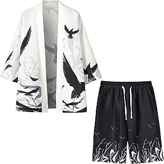Manteau kimono japonais ample à sept manches ouvert sur le devant avec short