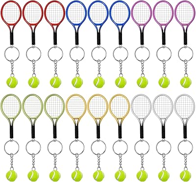 Porte-clés de mini raquette de tennis 18 pièces anneau fendu de balle